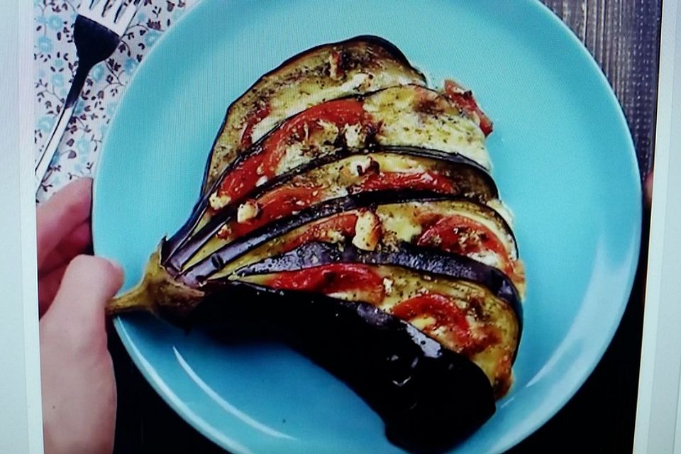 Auberginen-Tomaten-Fächer aus dem Ofen