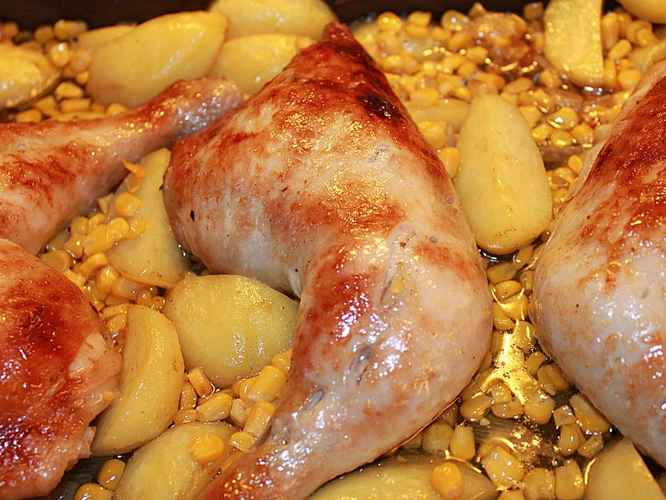 Hähnchenkeulen mit Kartoffel-Mais-Gemüse von ulkig| Chefkoch