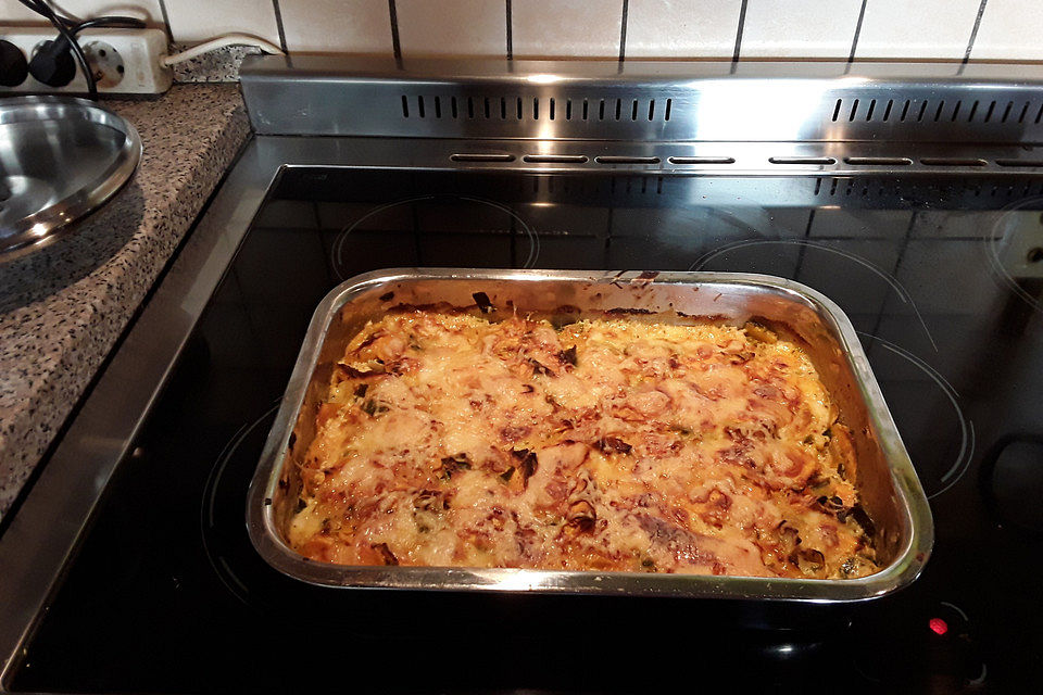 Süßkartoffel-Lauch-Gratin