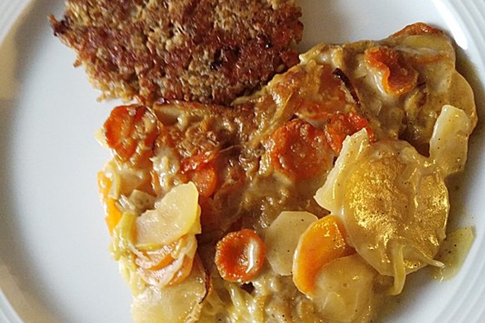 Möhren-Lauch-Kartoffelgratin