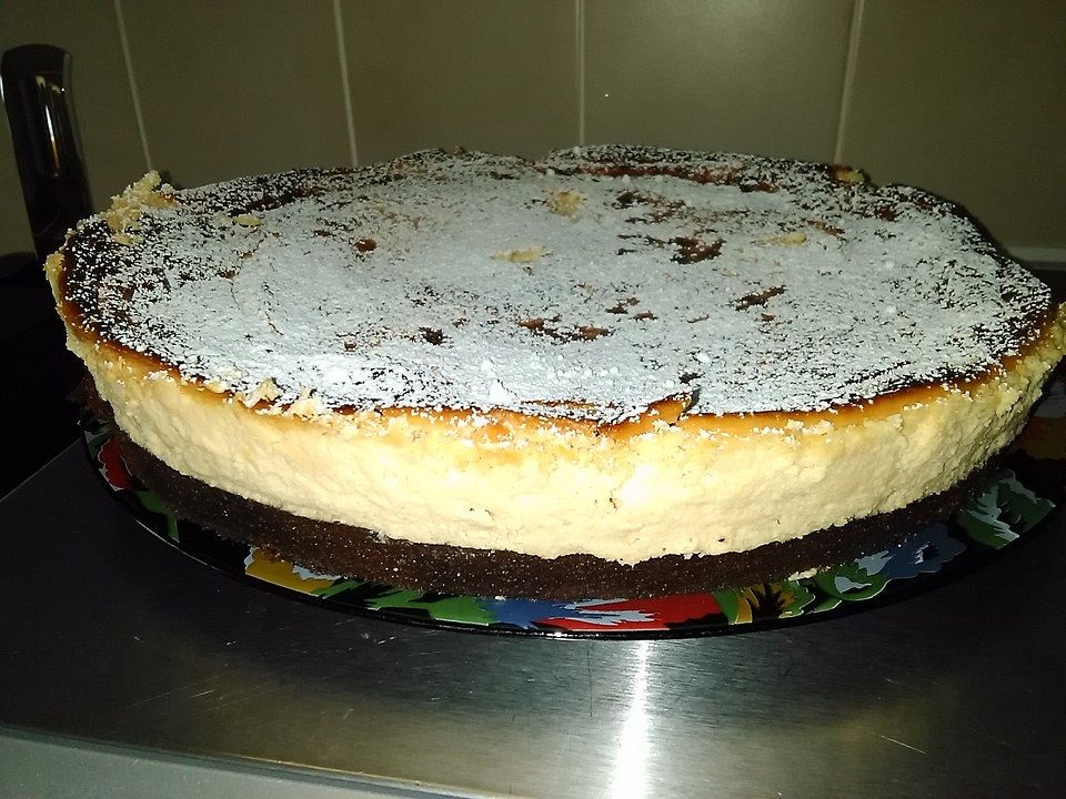 Käsekuchen mit Brownie-Boden| Chefkoch