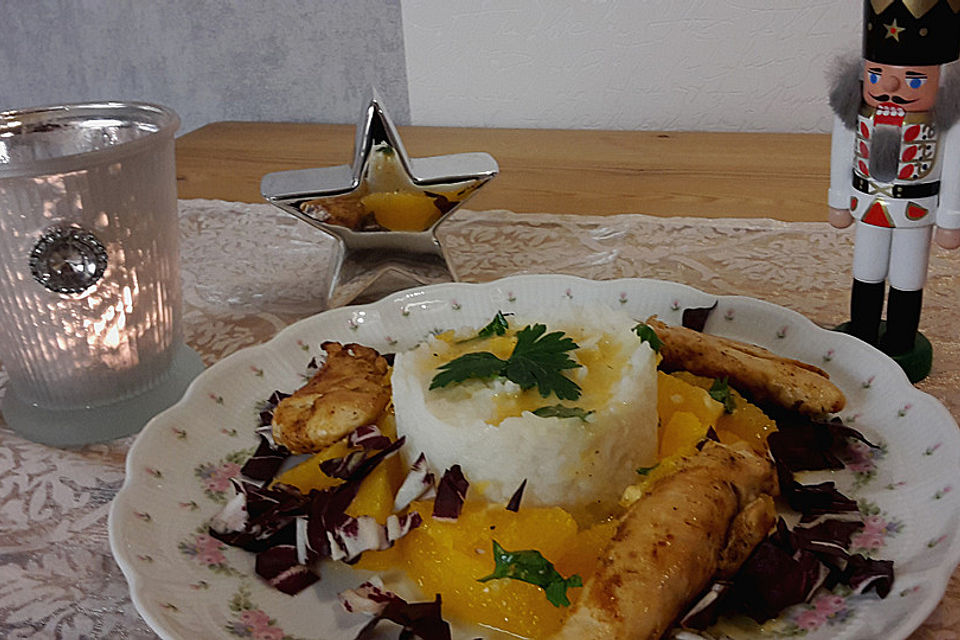 Orangen-Reis-Salat mit Huhn