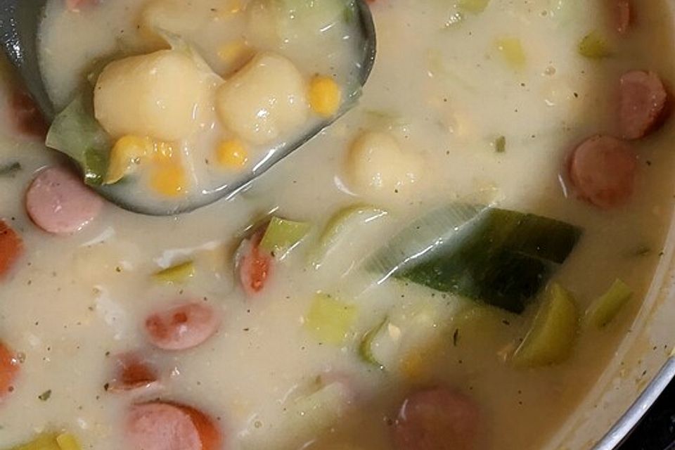 Bockwurstsuppe mit Gnocchi