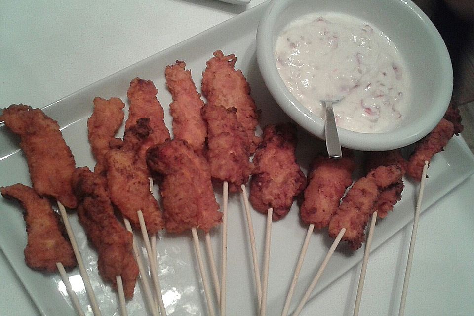 Knusprige Tandoori Spieße mit Raita