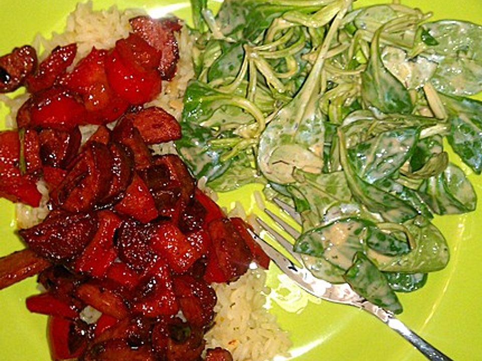 Cabanossi-Paprika-Pfanne mit Reis von Rimlechen| Chefkoch