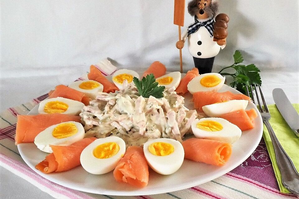 Russische Eier mit Fleischsalat