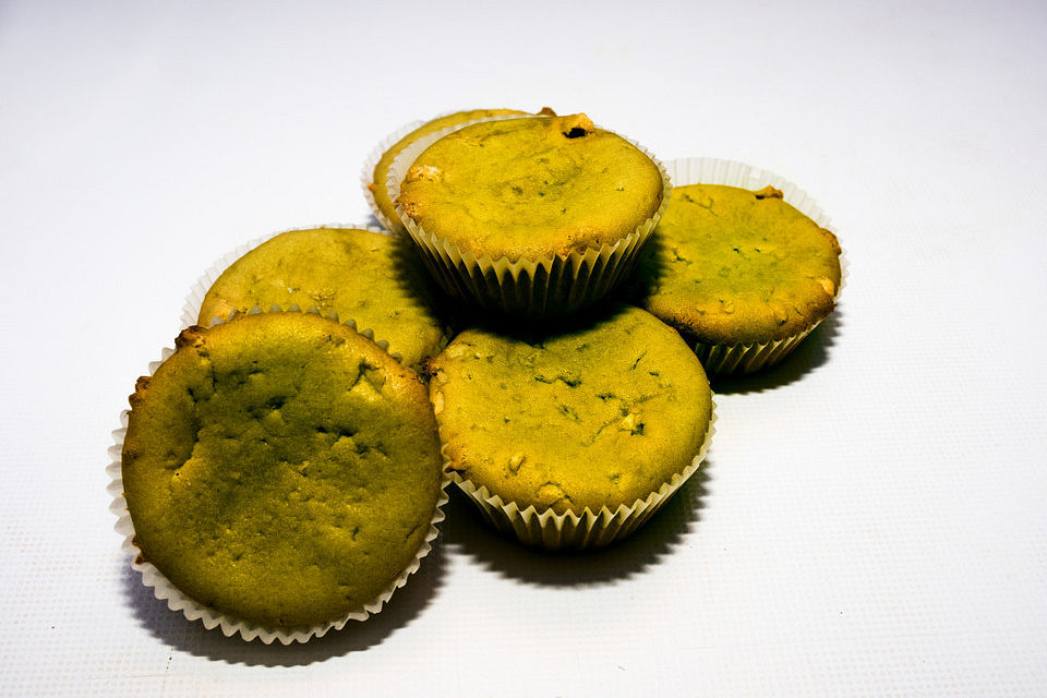 Matcha Muffins mit weißer Schokolade