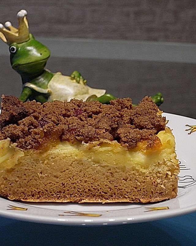 Urmelis Spekulatius-Pudding-Streuselkuchen mit Obst vom Blech