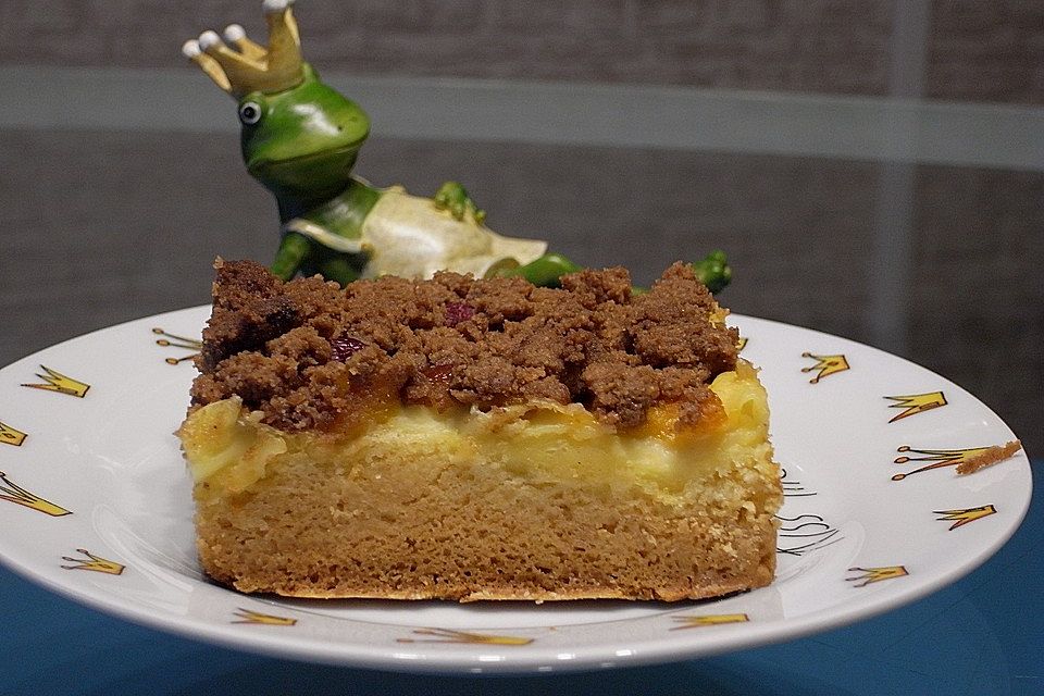 Urmelis Spekulatius-Pudding-Streuselkuchen mit Obst vom Blech