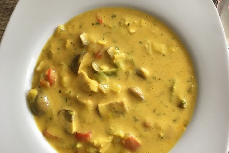 Hähnchen-Curry-Lauch-Suppe