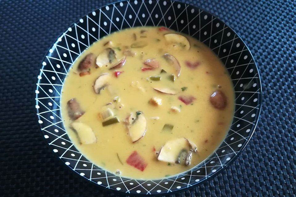 Hähnchen-Curry-Lauch-Suppe