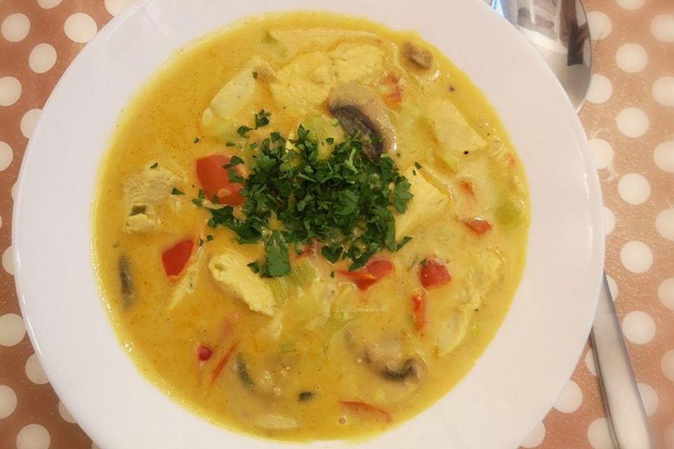 Hähnchen-Curry-Lauch-Suppe