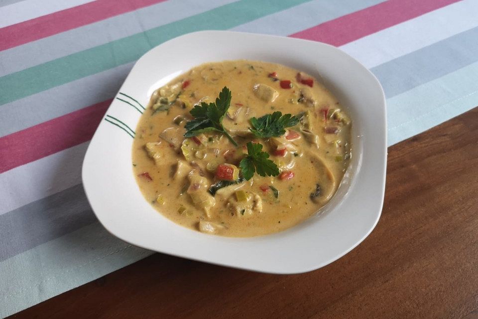 Hähnchen-Curry-Lauch-Suppe