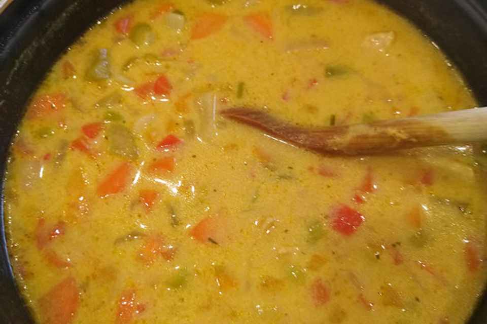 Hähnchen-Curry-Lauch-Suppe