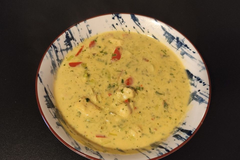 Hähnchen-Curry-Lauch-Suppe