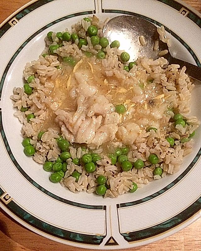 Fischragout mit Erbsen-Reis