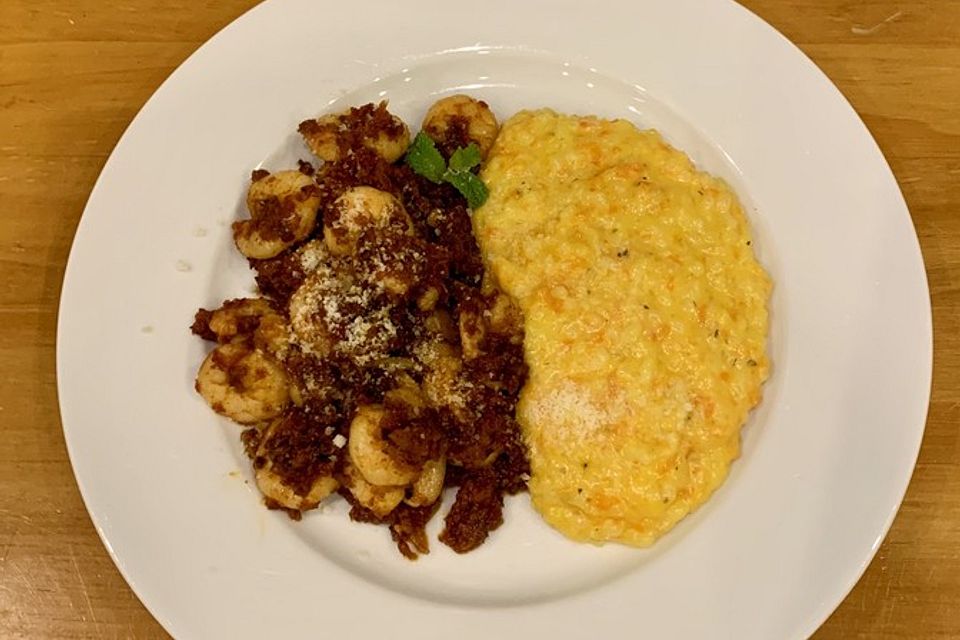 Möhren-Risotto mit leckeren Garnelen