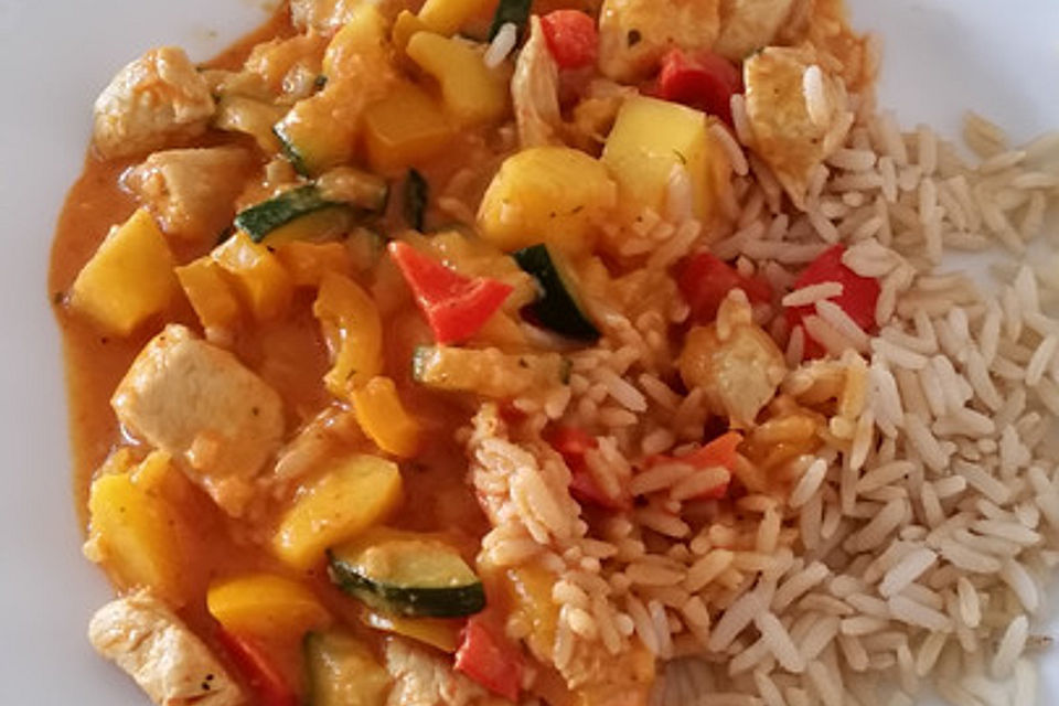 Curry mit Huhn, Mango und Gemüse