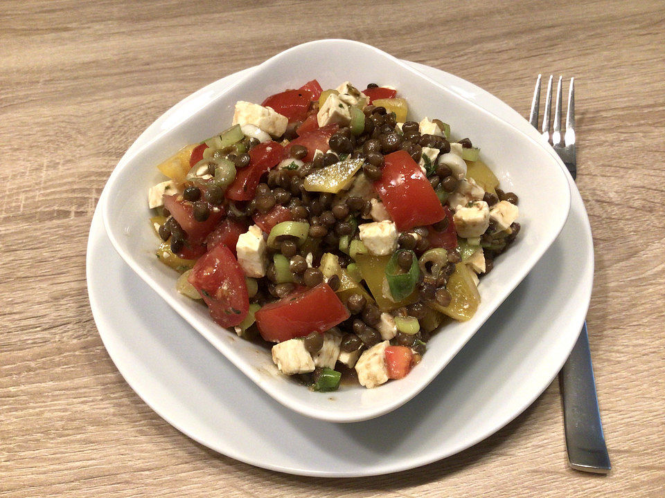 Linsensalat mit Lauchzwiebeln, Tomaten und Feta-Käse von Nike500 | Chefkoch