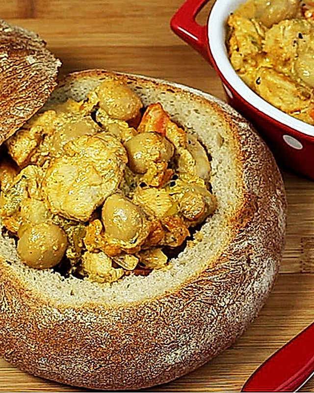 Puten-Curry im Brotlaib