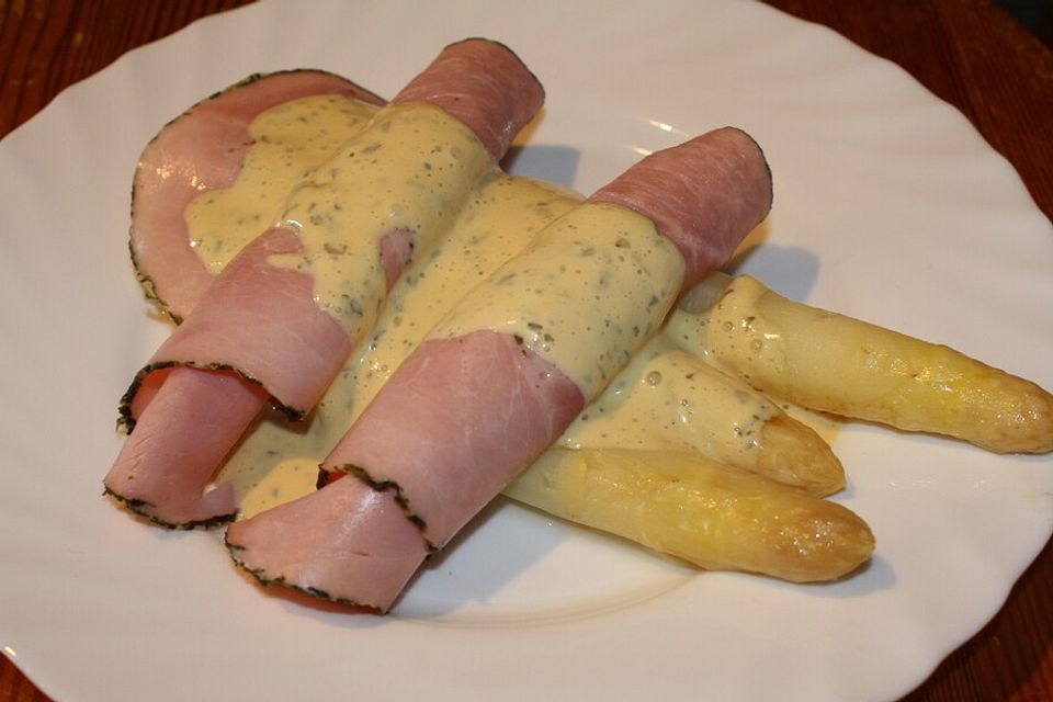 Spargel  auf Schinken mit Sauce Hollandaise