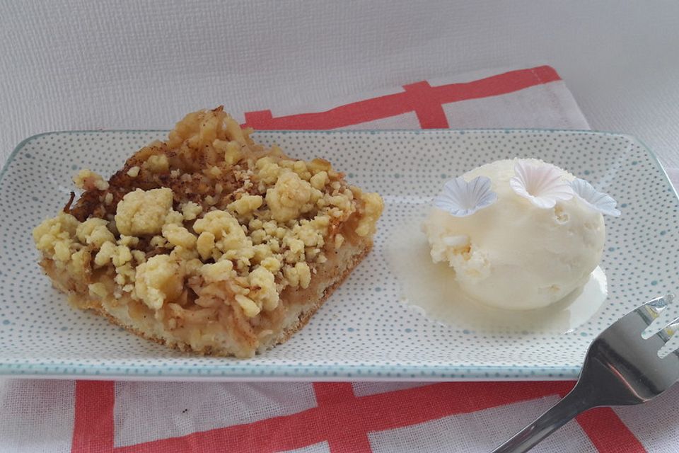 Apfelkuchen mit  Quark-Öl-Teig und Streuseln