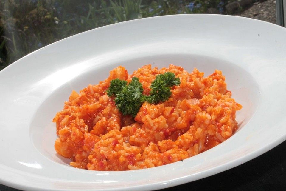 Vollkornrisotto mit Ajvar, Pastinake und Karotte