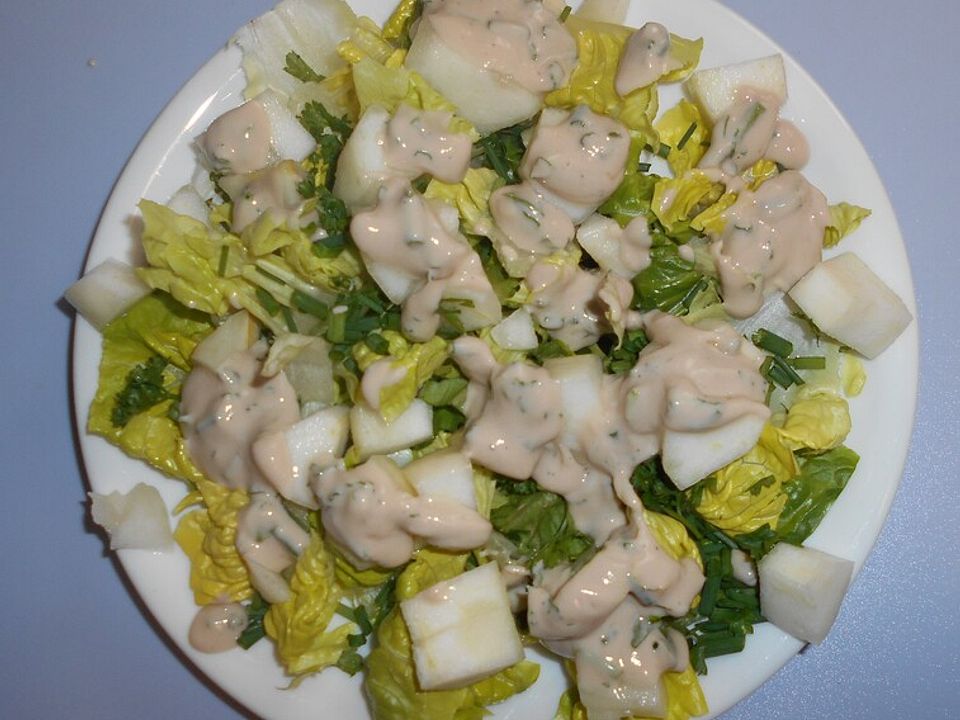 Salatherzen mit Birnen und fruchtigem Kefirdressing von patty89| Chefkoch