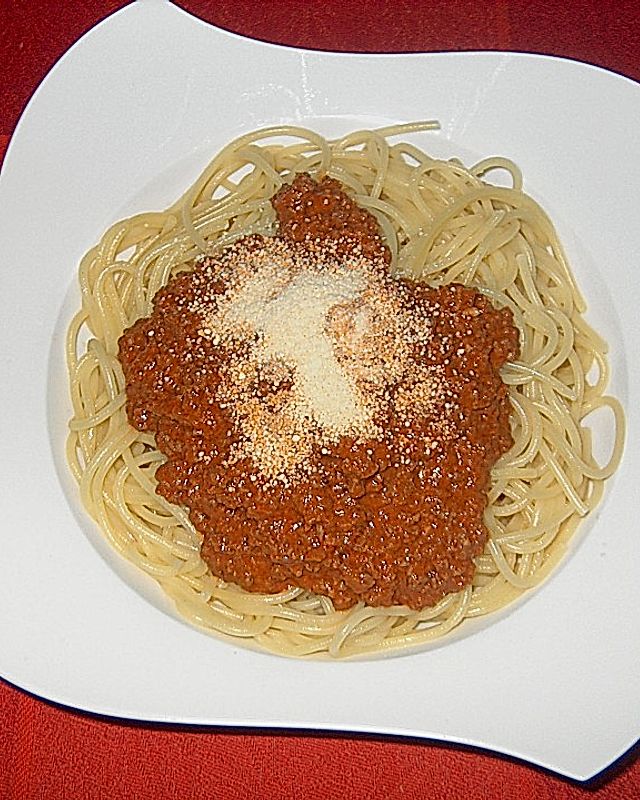 Spaghetti mit Sahne - Tomatenmark - Hackfleisch - Sauce