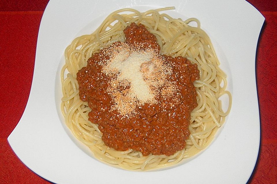 Spaghetti mit Sahne - Tomatenmark - Hackfleisch - Sauce