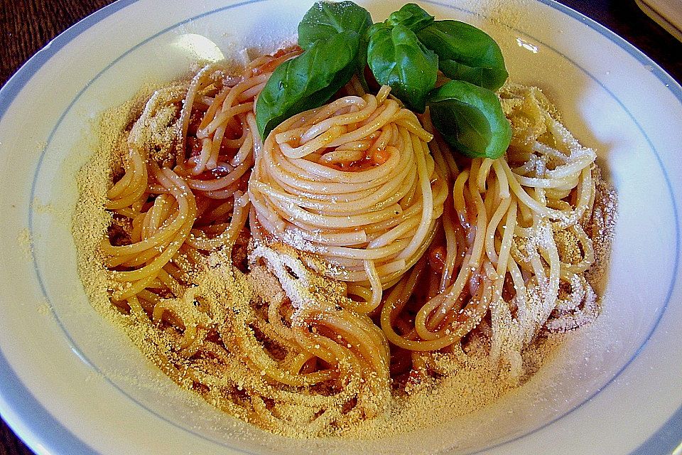 Spaghetti und Tomatensauce