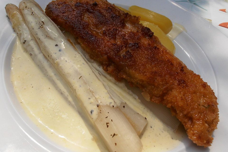 Spargel mit Schnitzel und falscher Hollandaise bei Histaminintoleranz