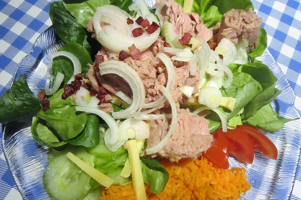 Gemischter Salat mit Käse und Thunfisch