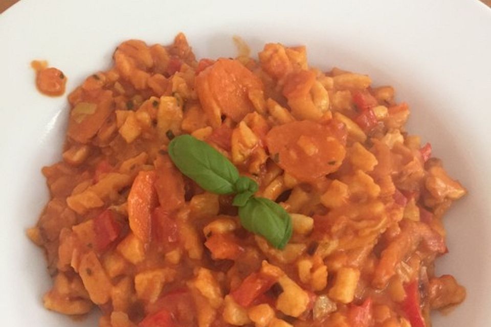 Gesunde Spätzle-Pfanne mit Paprika und Zucchini