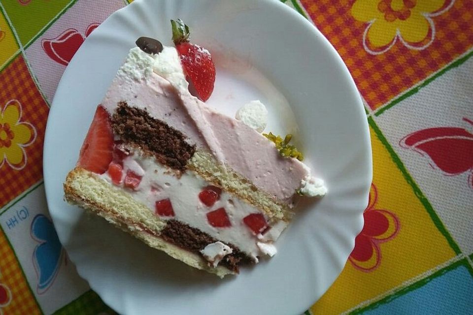 Erdbeer-Joghurt-Torte mit zweierlei Böden