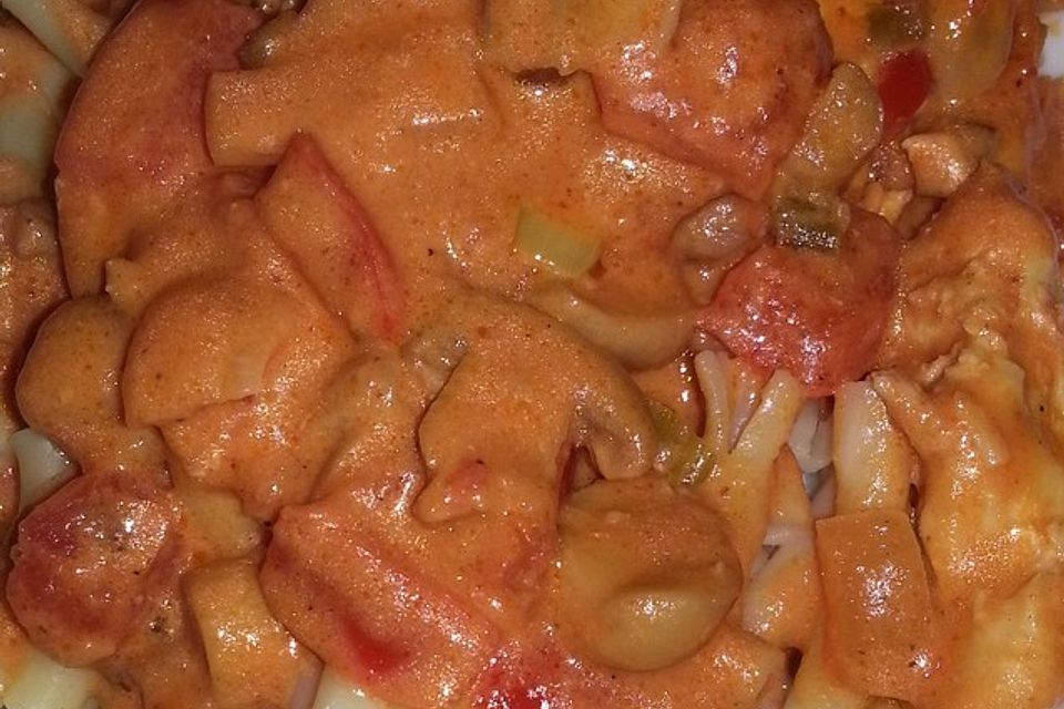 Hähnchen in Tomaten-Sahne-Erdnuss-Soße