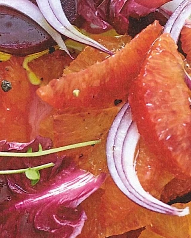 Bunter Salat mit Portulak, Orangen und Roter Bete