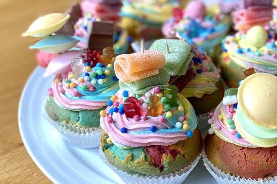 Rainbow Cupcakes und Rainbow Swirl Buttercream Frosting