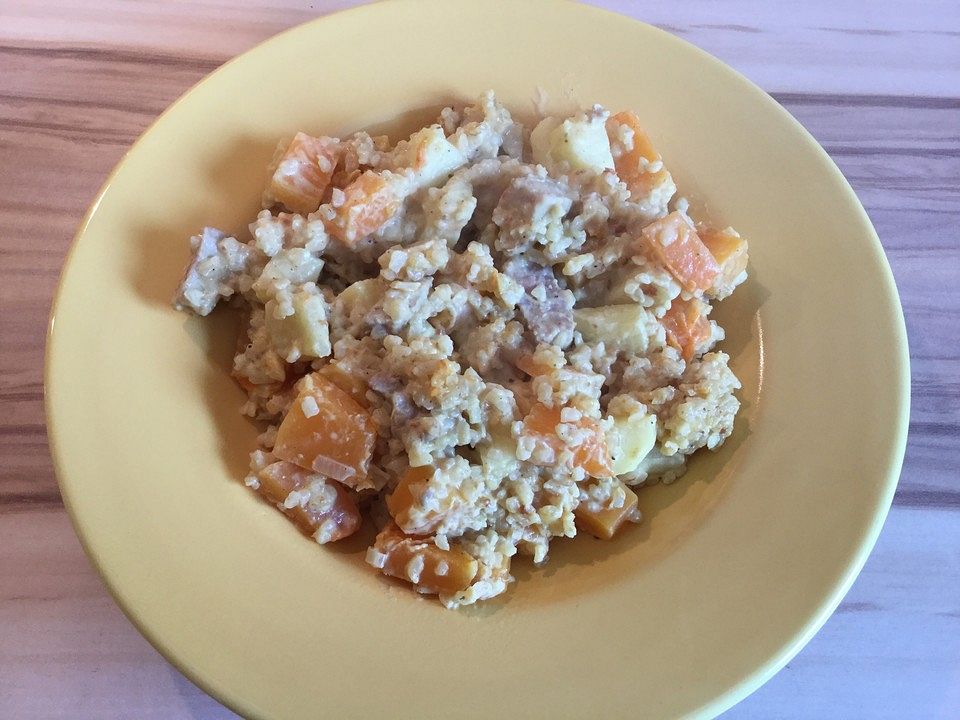 Hähnchen-Curry-Bulgur mit Butternusskürbis und Apfel von Kira91| Chefkoch