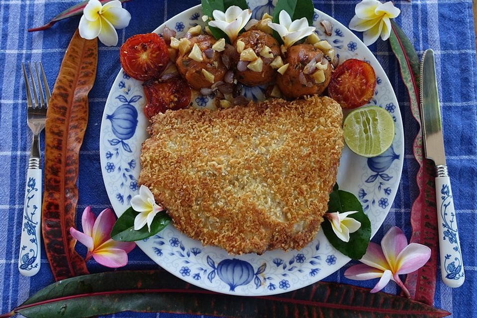 Doradenfilet in Mandelkruste mit Tomaten-Kartoffel-Püree