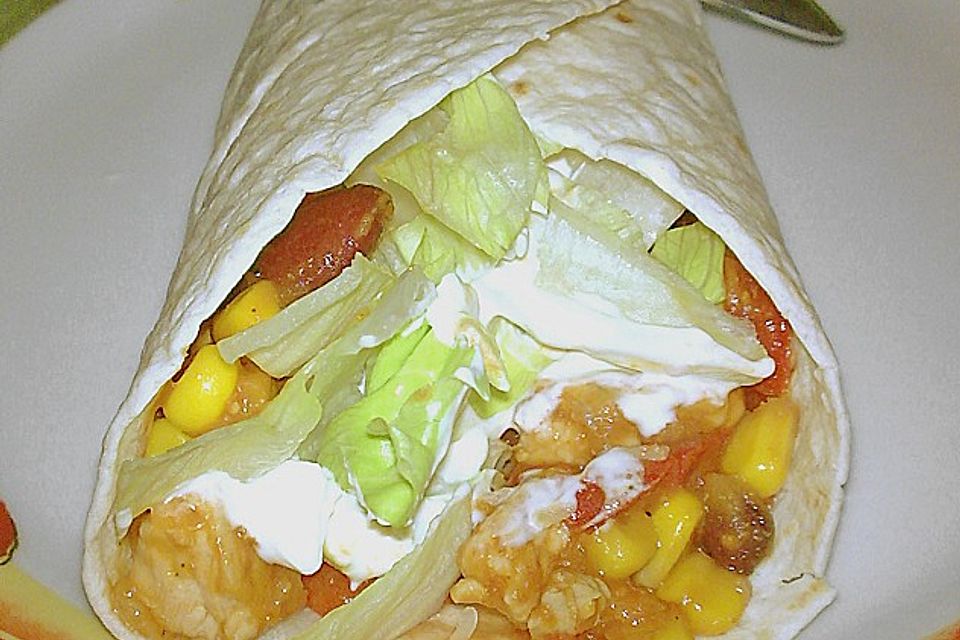 Mexikanische Tortilla - Wraps mit Hähnchenfüllung