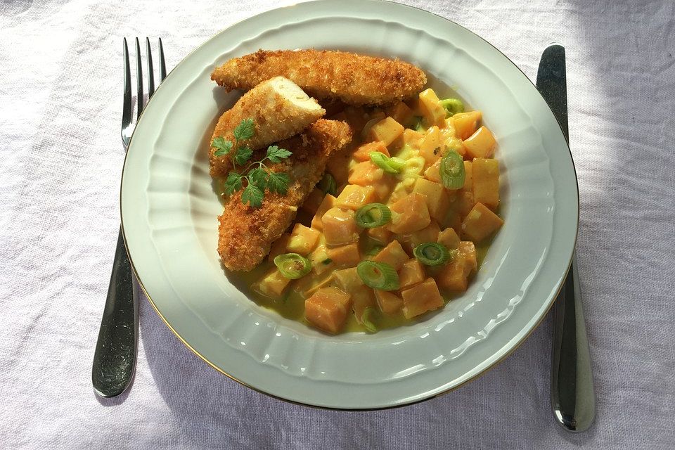 Panko-Hähnchennuggets mit Süßkartoffelcurry