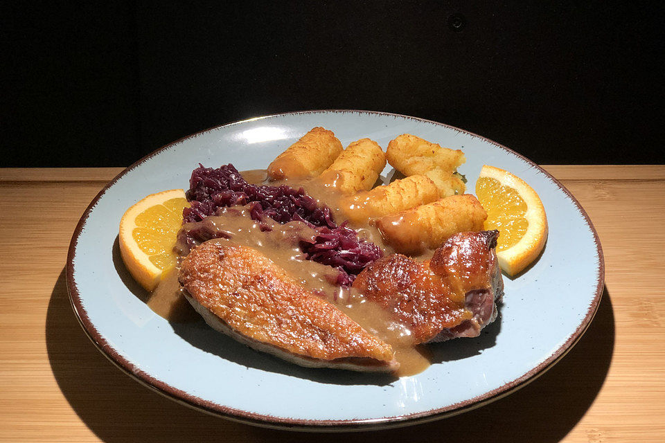 Ente in Orangen-Honig-Ingwer Sauce