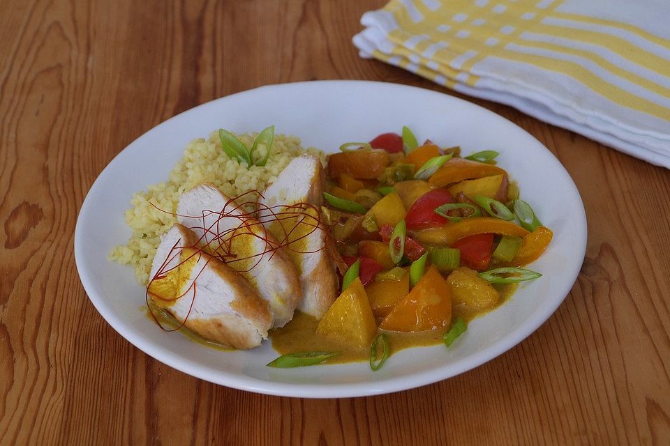 Gebratenes Hühnerfilet auf Paprika-Nektarinen Ragout