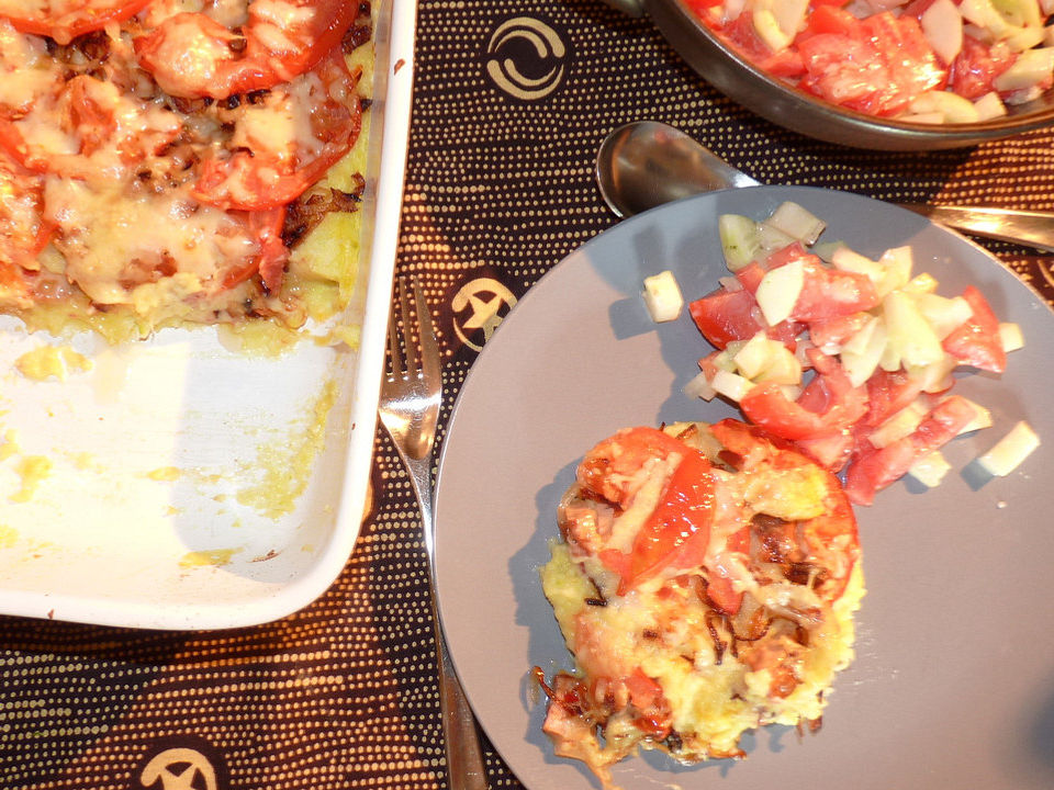 Überbackenes Kartoffel-Zucchinipüree mit Fleischkäse und Tomaten von Dimple61 | Chefkoch