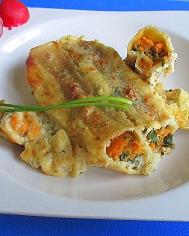 Cannelloni mit Süßkartoffel-Radieschengrün-Füllung