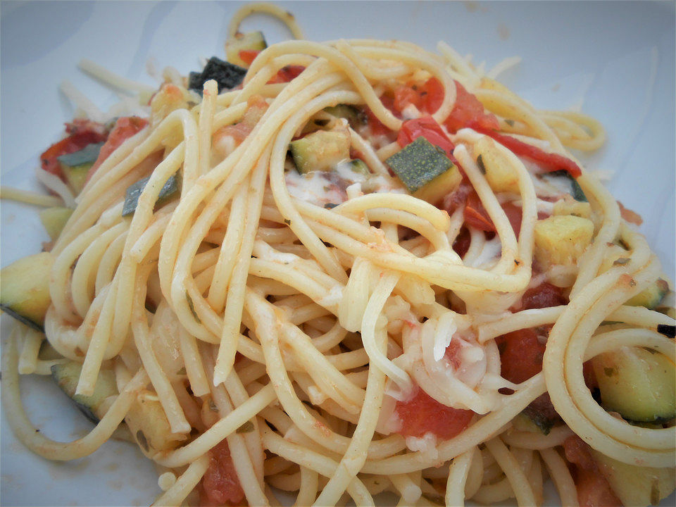 Spaghetti mit Zucchini-Tomaten-Sauce von miss_zelin| Chefkoch
