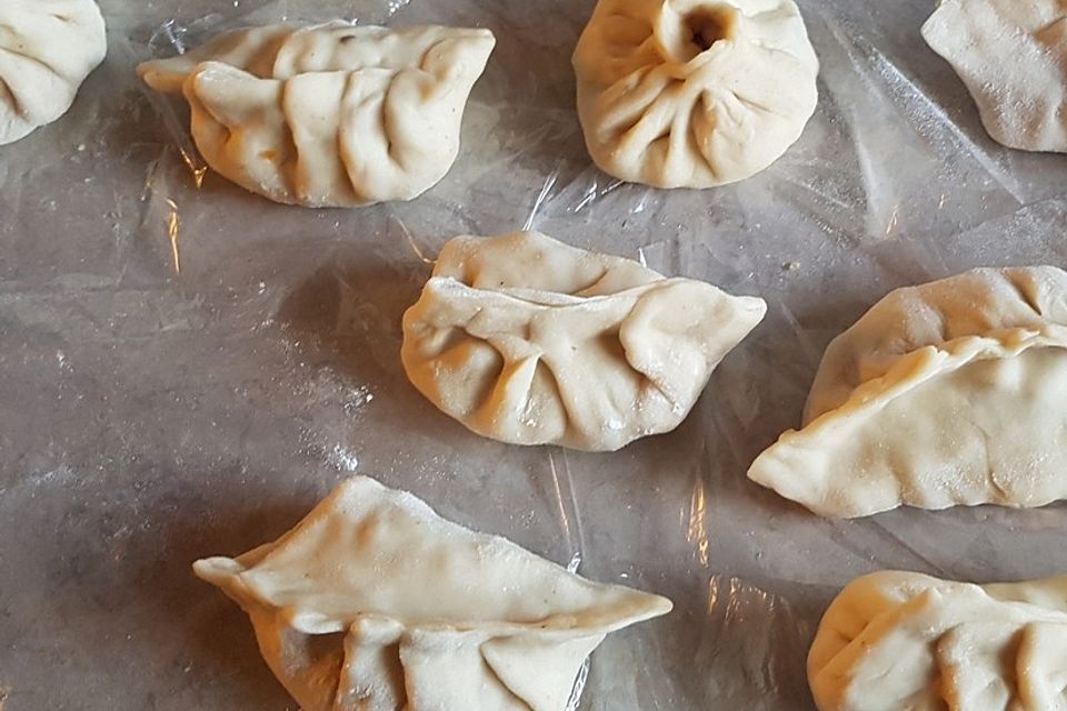 Chinesische Dumplings mit Spitzkohl und Pilzen