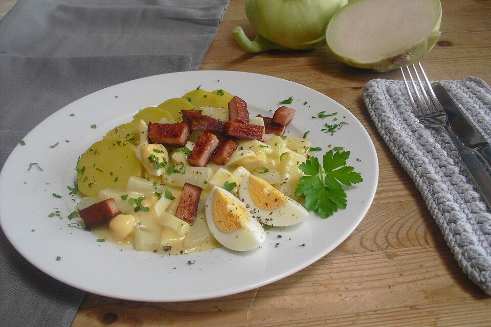 Buntes Kohlrabi - Eier Ragout