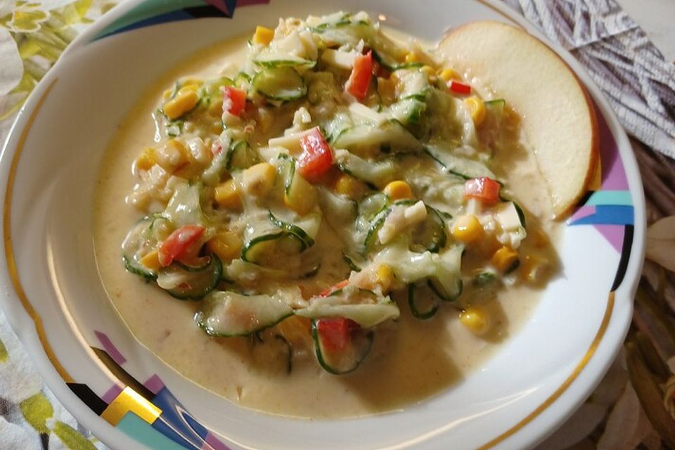 Sommerlicher Gurkensalat mit Curry-Apfel-Sauce